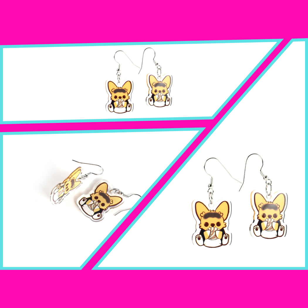 Corgi Eating a Concha Earrings with Silver Ear Hook