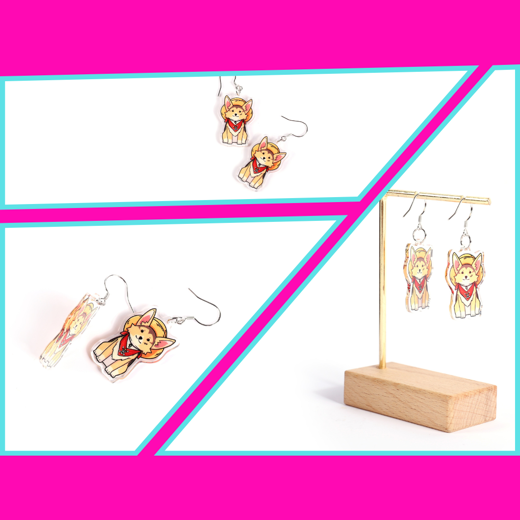 Corgi Luffy Earrings with Silver Ear Hook