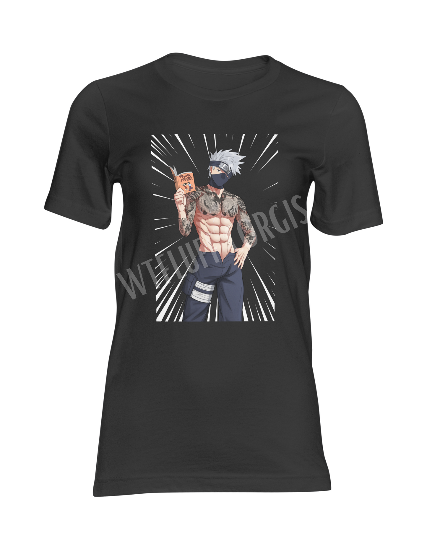 Kakashi From Naruto Black Shirt with Manga Lines