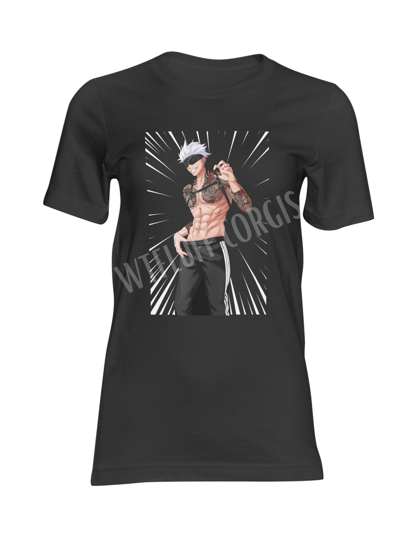 Gojo from JJK Black Shirt with Manga Lines