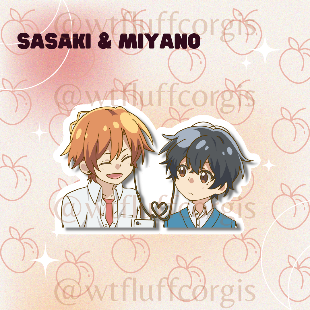 Chibi Sasaki and Miyano Sticker w/white Outline Border