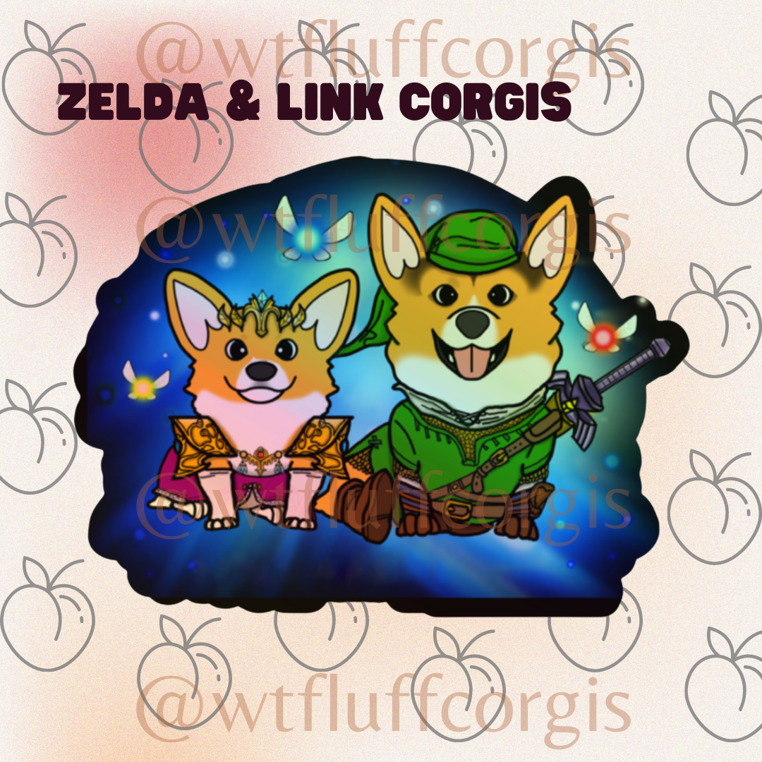 Holographic Corgi Zelda and Link