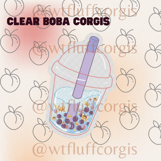 Clear Boba Corgi sticker