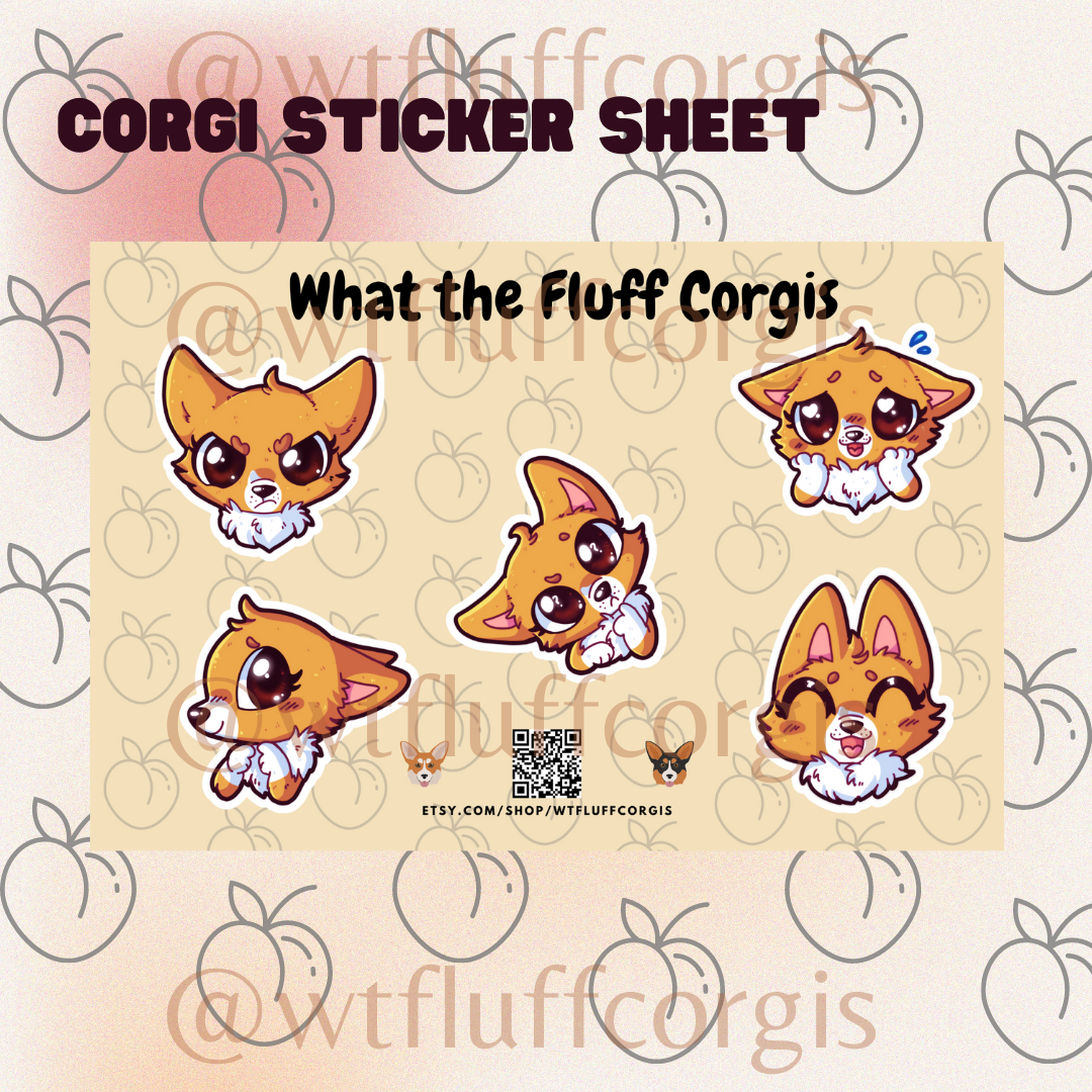 Corgi Emotes Sticker Sheets (Red head)