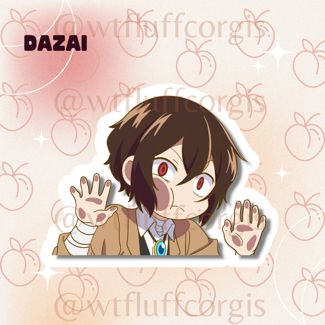 Small Dazai sticker decal peeker w/ White border