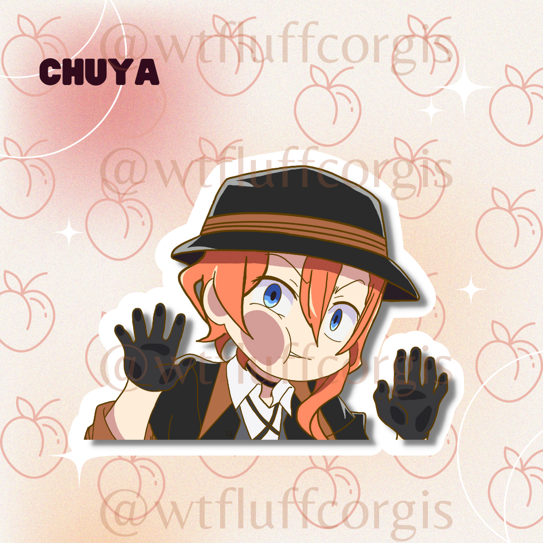 Small Chuya sticker decal peeker w/ White border